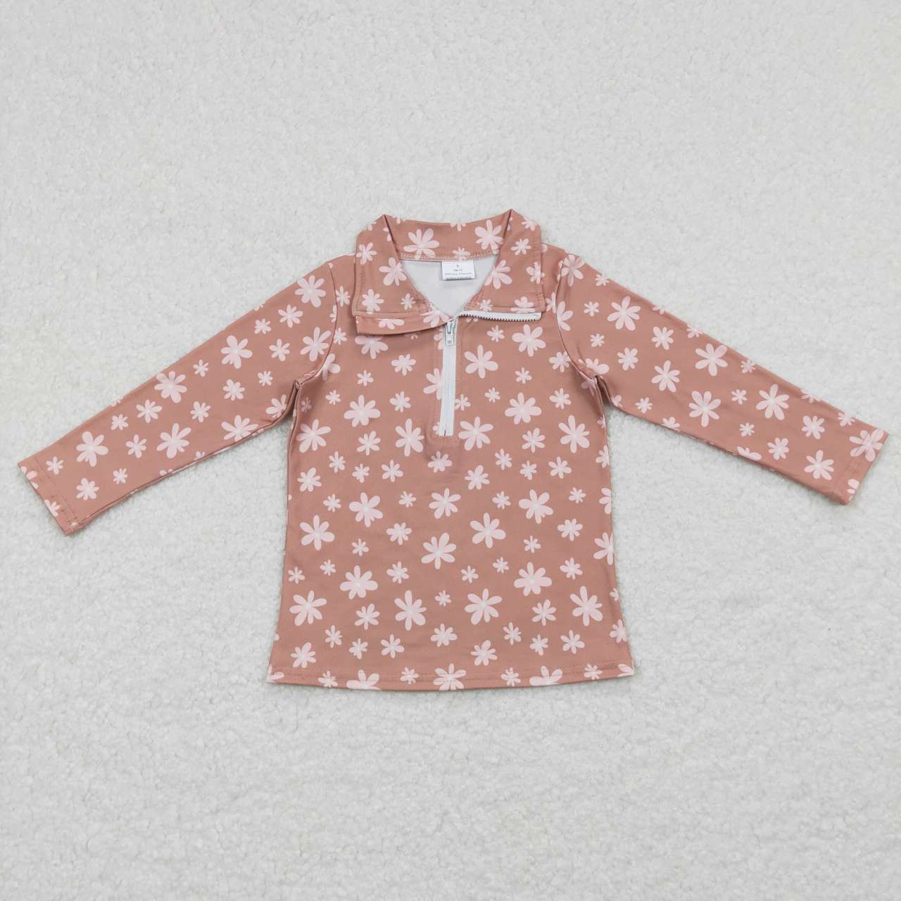 GT0363 Pink Floral Girls Long Sleeve Top Collar Polo Pullover T-Shirts