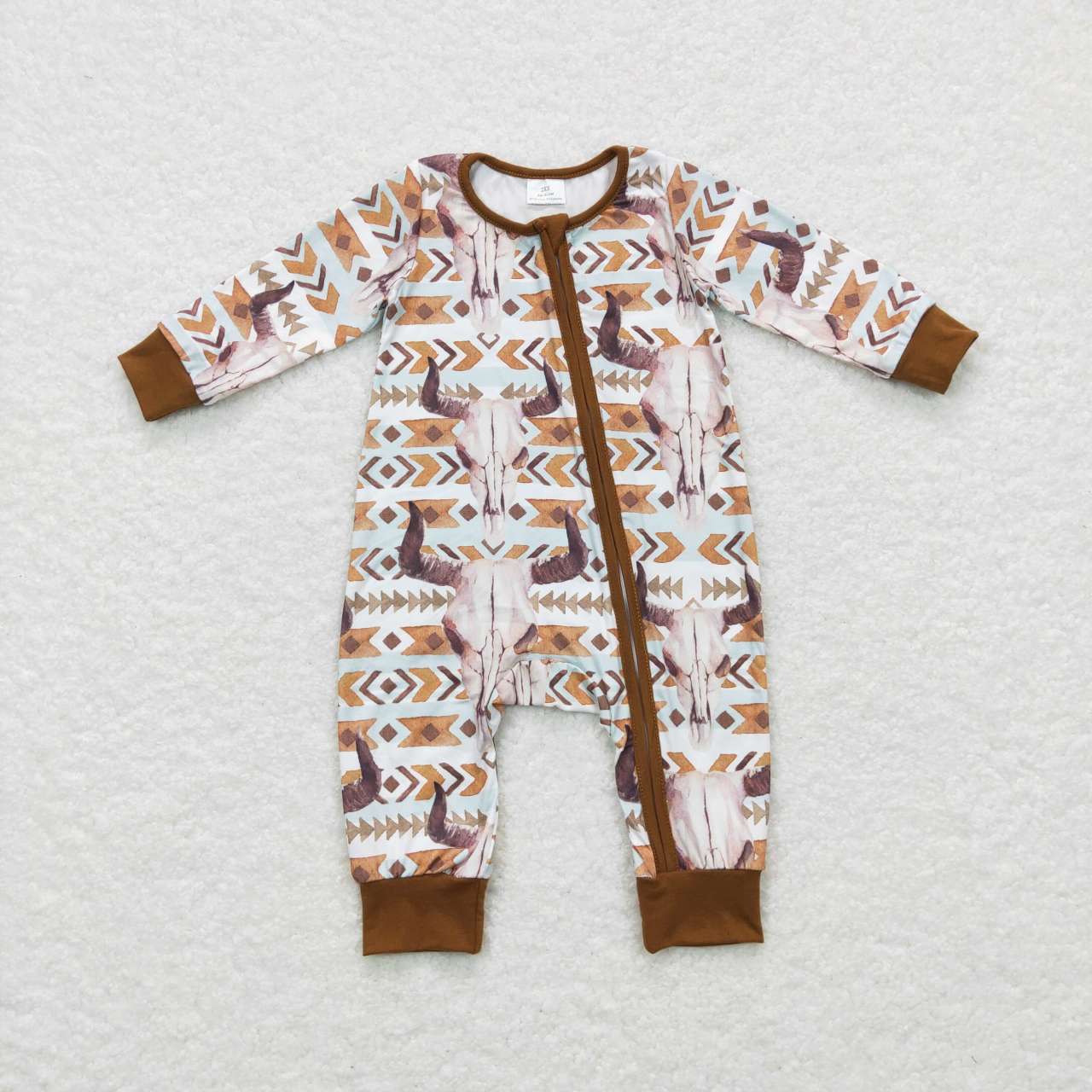 LR0674 Brown Cow Zipper Girls Long Sleeve Romper