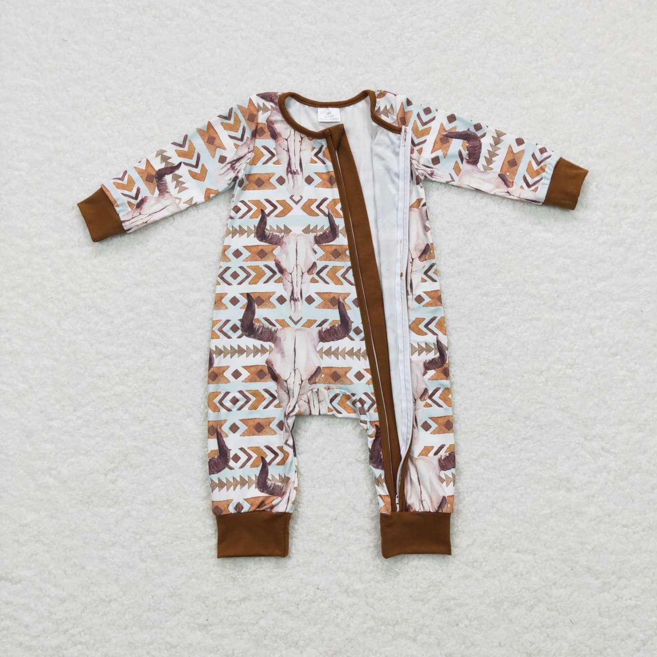 LR0674 Brown Cow Zipper Girls Long Sleeve Romper