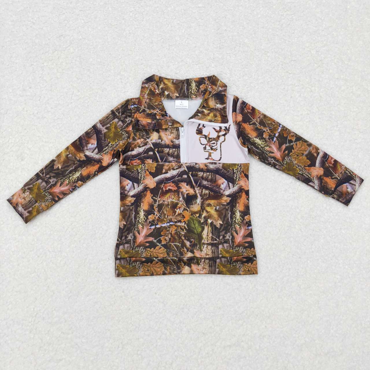 GT0311 Green Camo Deer Girls Long Sleeve Top Collar Polo Pullover T-Shirts