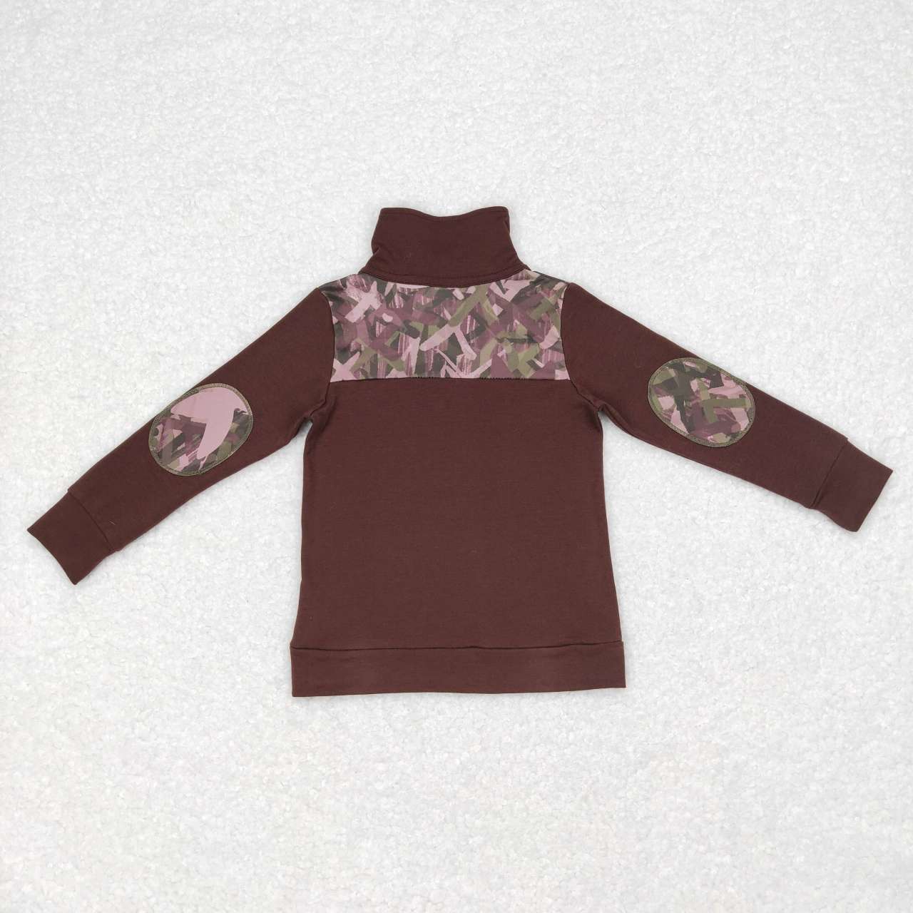 BT0328  Brown Camo  Boys Long Sleeve Top Collar Polo Pullover T-Shirts