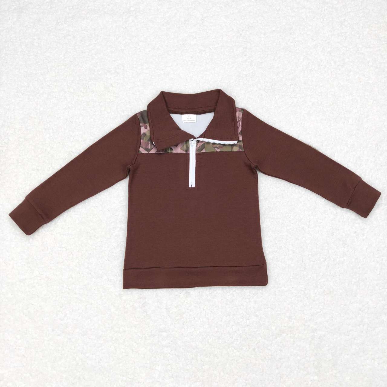 BT0328  Brown Camo  Boys Long Sleeve Top Collar Polo Pullover T-Shirts