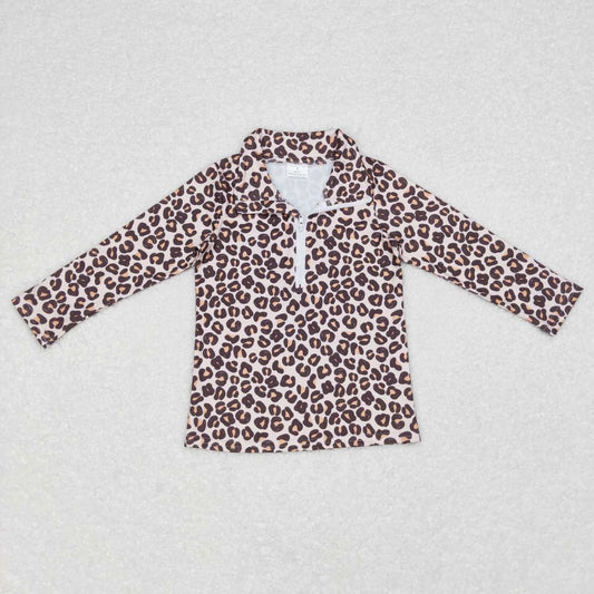 GT0361 Leopard Girls Long Sleeve Top Collar Polo Pullover T-Shirts