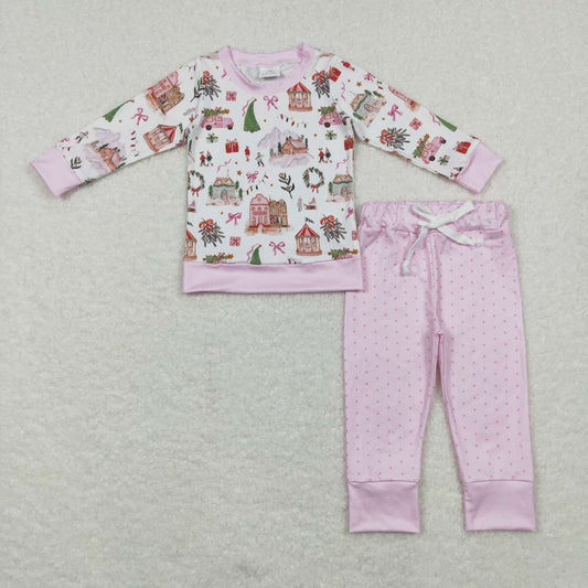 GLP0914 Christmas Pink Tree Girls Long Sleeve Pants Outfits pajamas