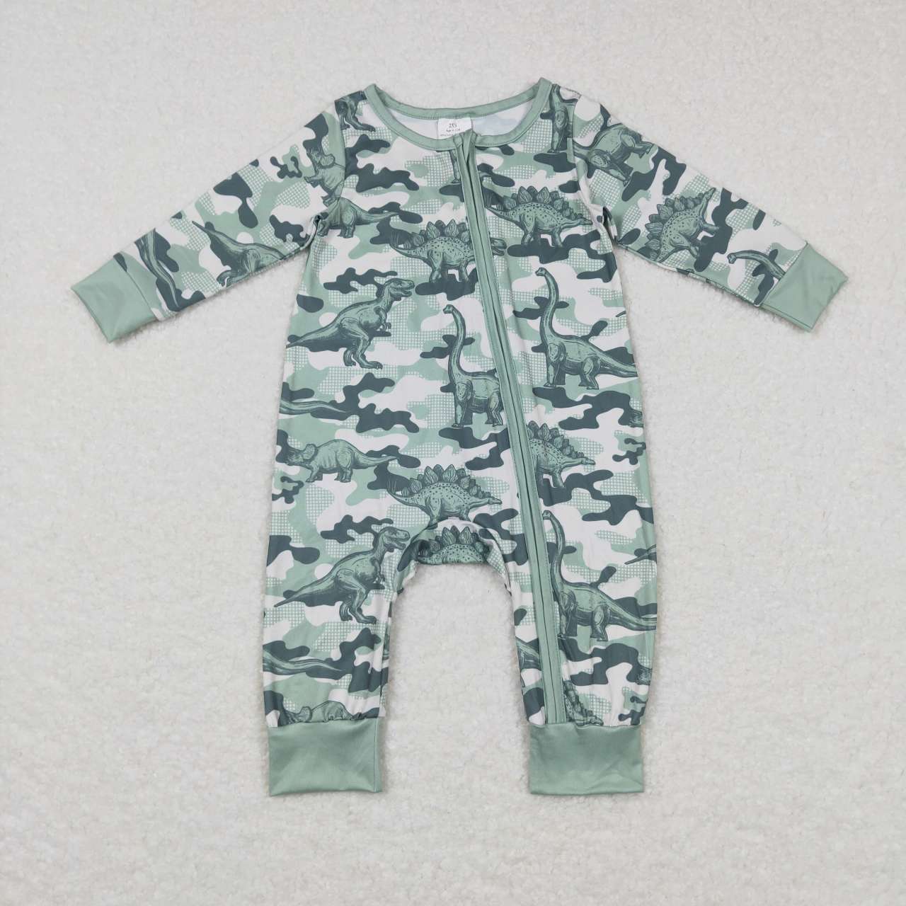 LR0718 Green Camo  Zipper Girls Long Sleeve Romper