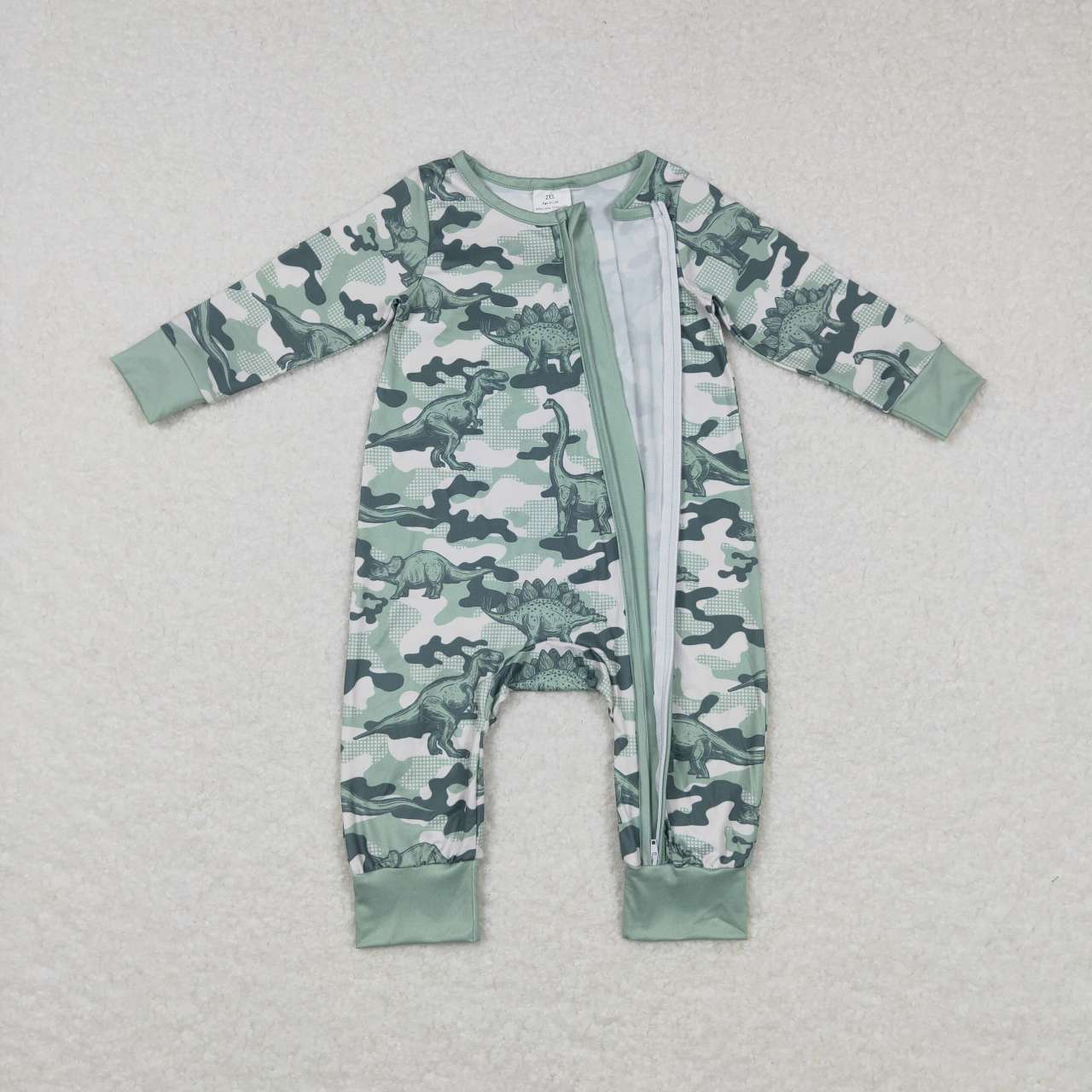 LR0718 Green Camo  Zipper Girls Long Sleeve Romper