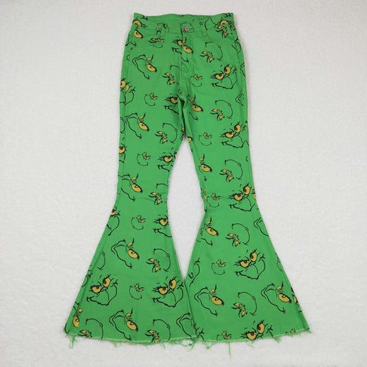 P0323 Adult Christmas Green Cartoon Girls Bell Pants Denim Jeans