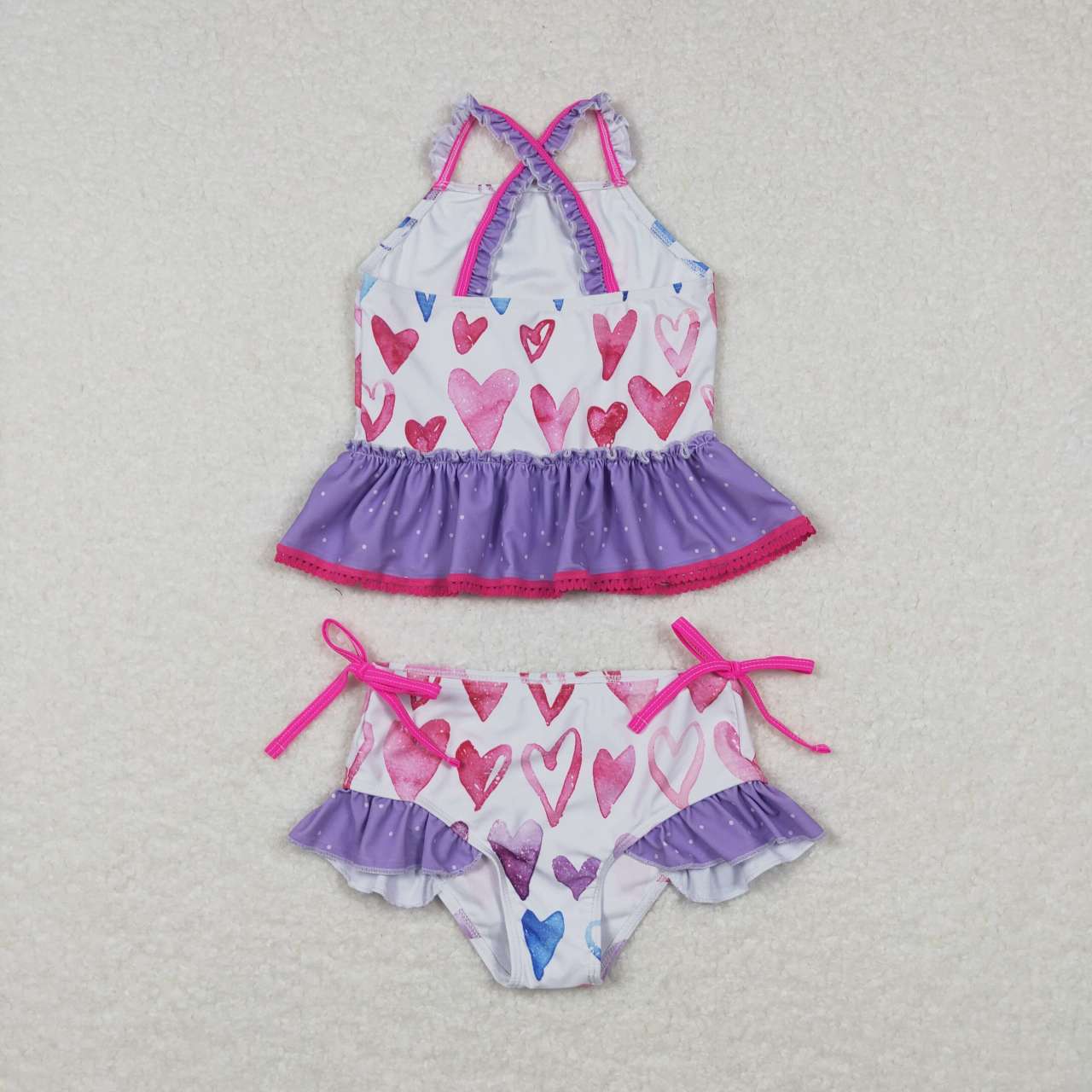 S0163 Valentine Love Pink Purple Girls Swimming Bathing Suits Swimsuits