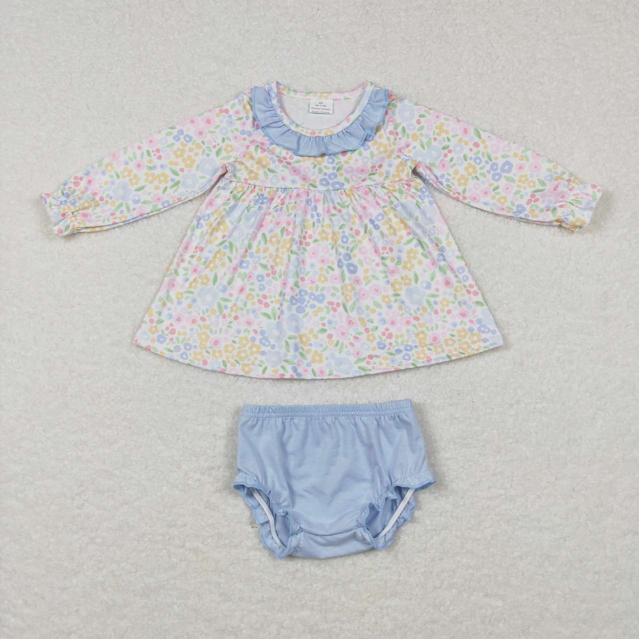 GBO0193 Blue Floral Girls Long Sleeve Bummies Outfits