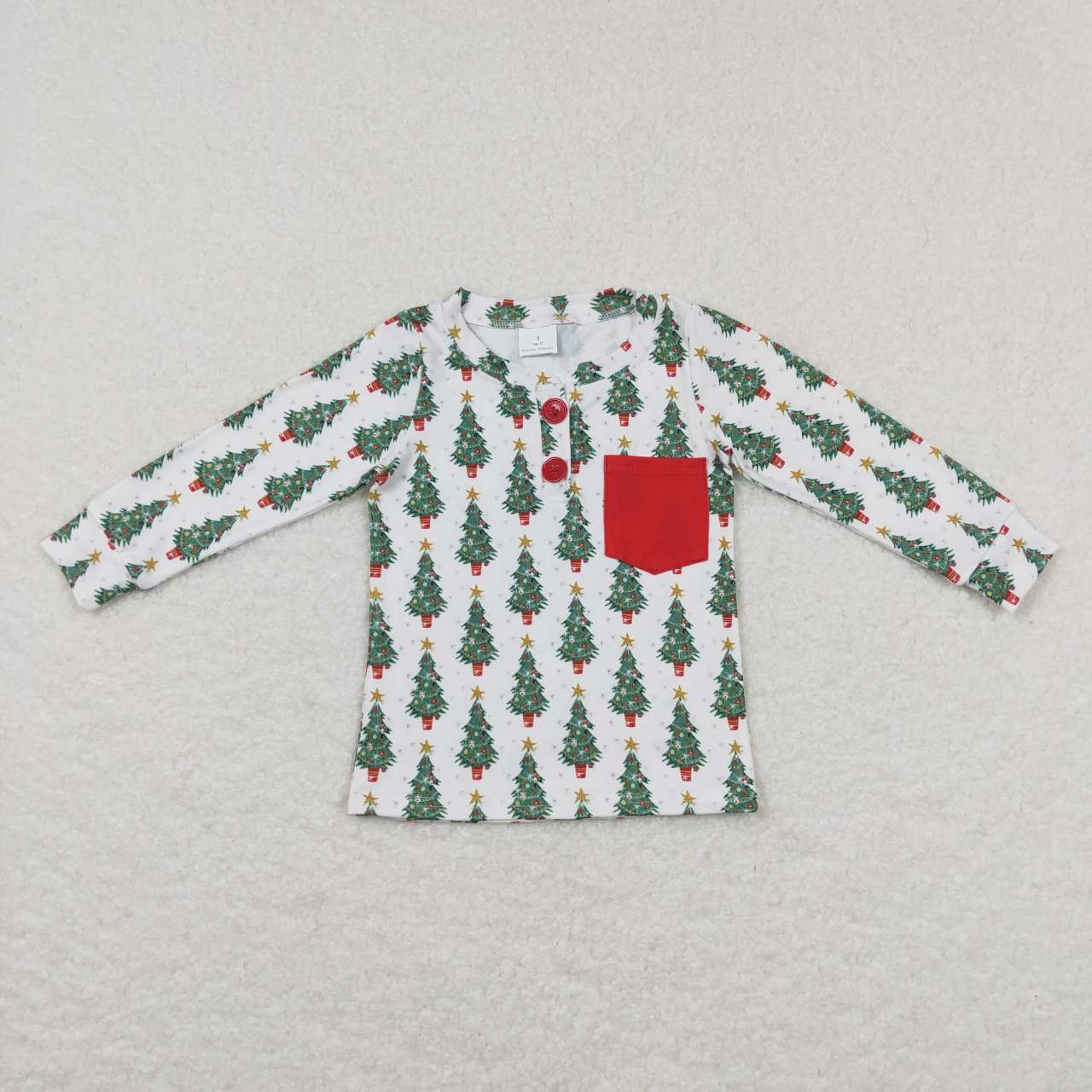 BT0326 Christmas Tree Pocket  Girls Long Sleeve Top T-shirts