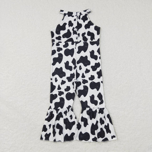 SR0444 Black Cow Print  Girls Sleeveless Jumpsuit