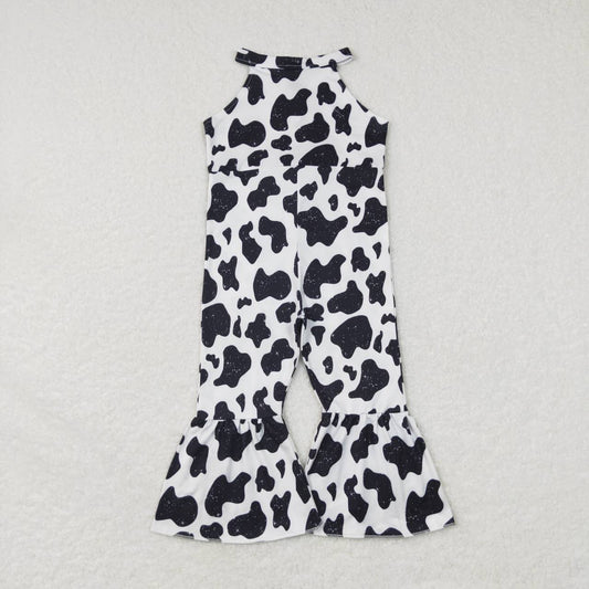 SR0444 Black Cow Print  Girls Sleeveless Jumpsuit