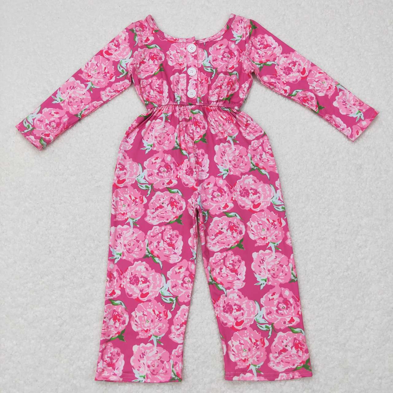 LR0715 Pink Floral Girls Short Sleeve Jumpsuit Overall Pants