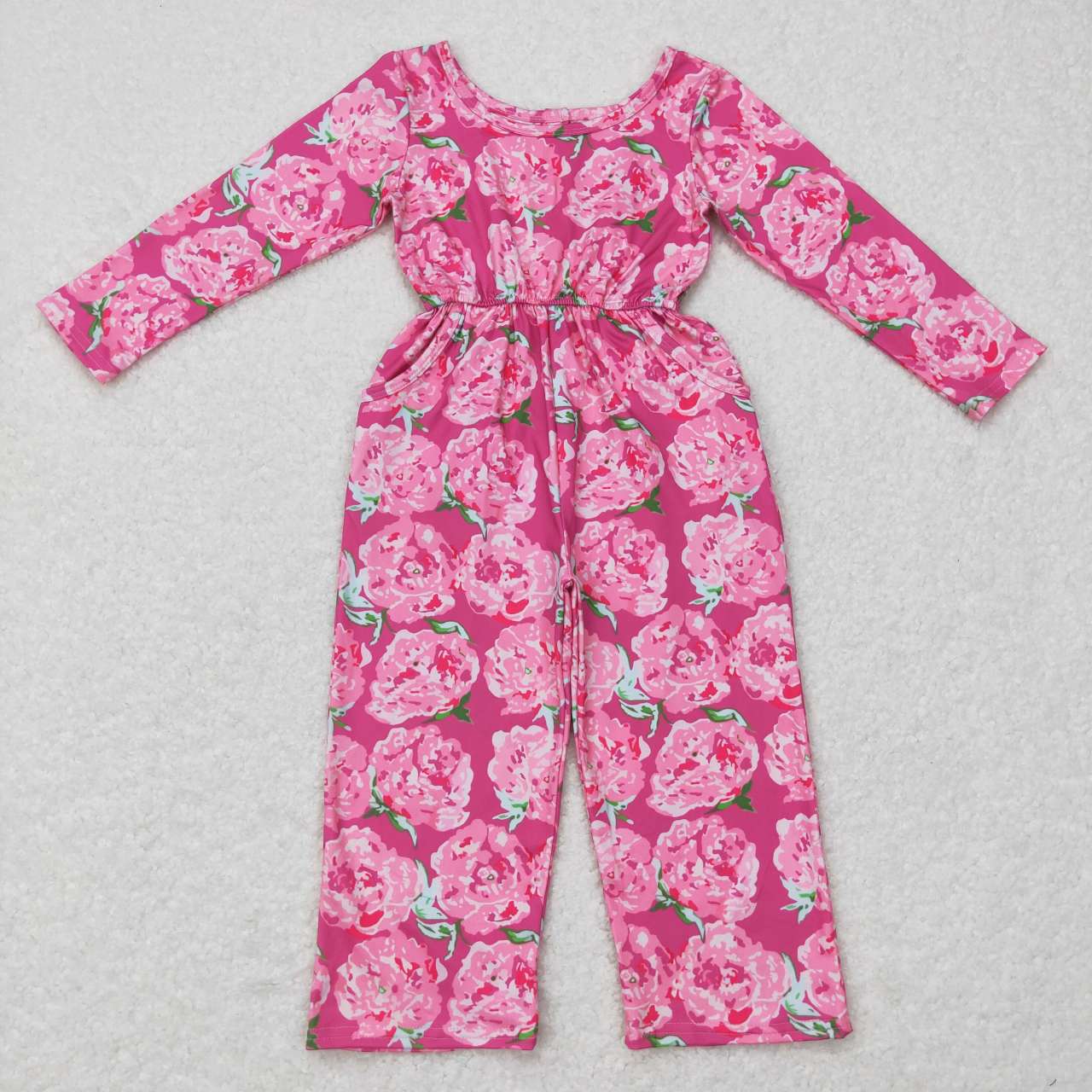 LR0715 Pink Floral Girls Short Sleeve Jumpsuit Overall Pants