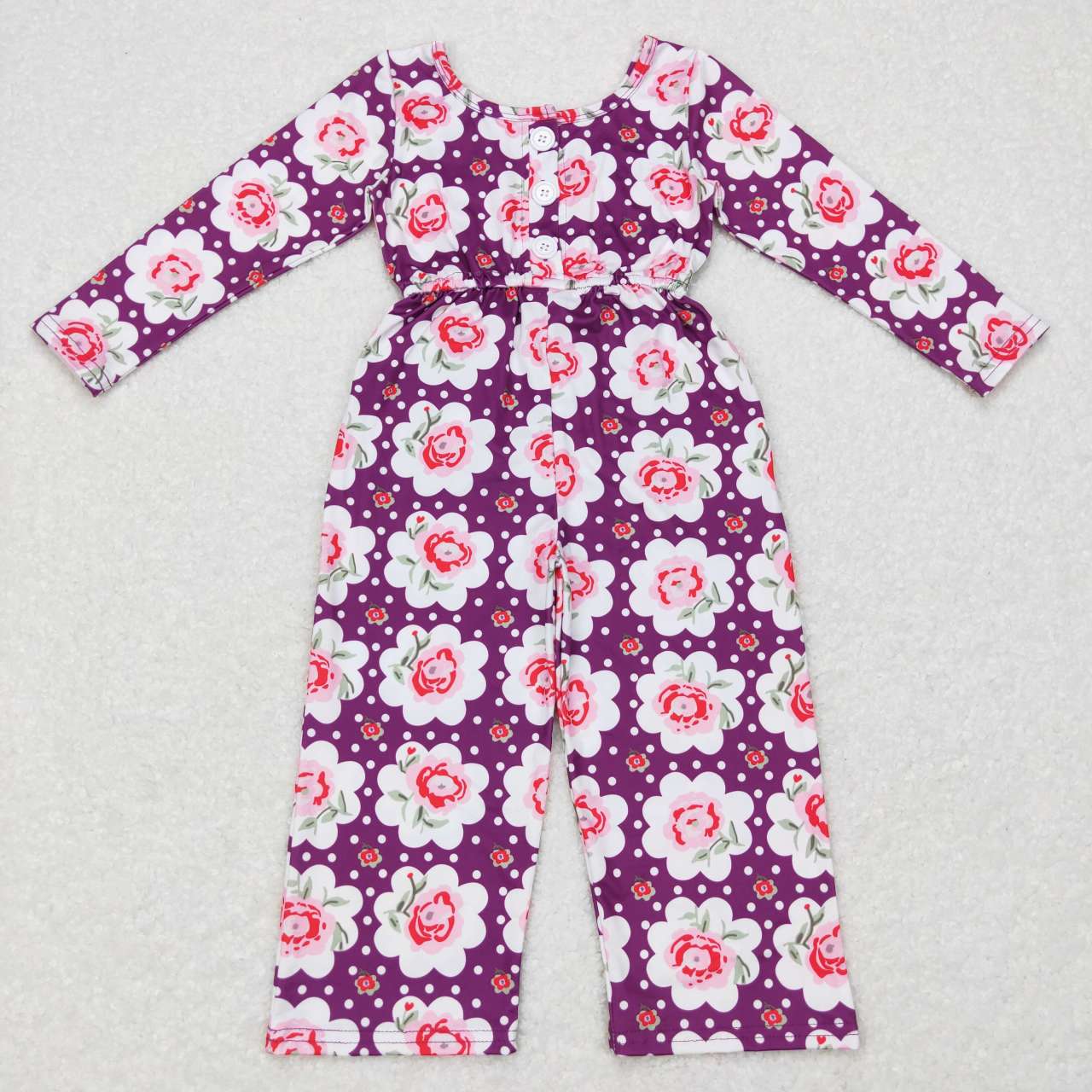 LR0716 Pink Floral Girls Short Sleeve Jumpsuit Overall Pants