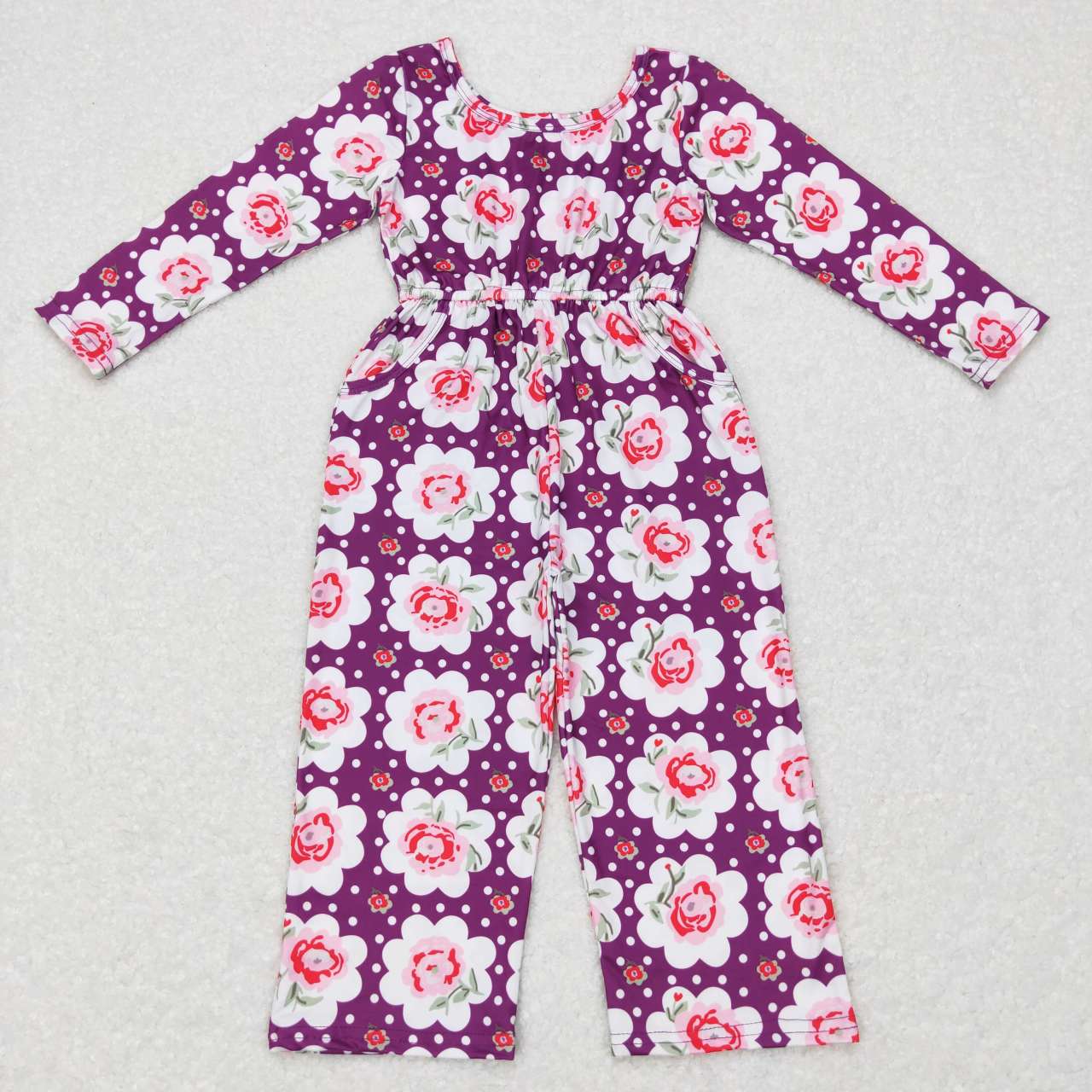 LR0716 Pink Floral Girls Short Sleeve Jumpsuit Overall Pants