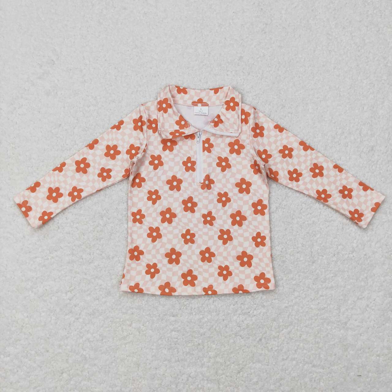 GT0362 Pink Orange Floral Girls Long Sleeve Top Collar Polo Pullover T-Shirts