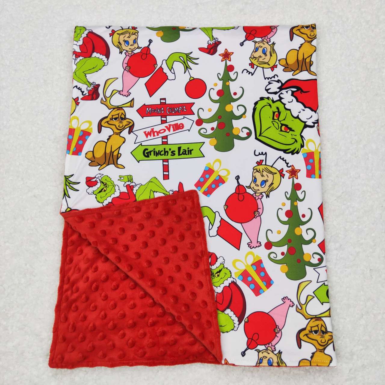 BL0085  Christmas Red Green Cartoon Print Blanket