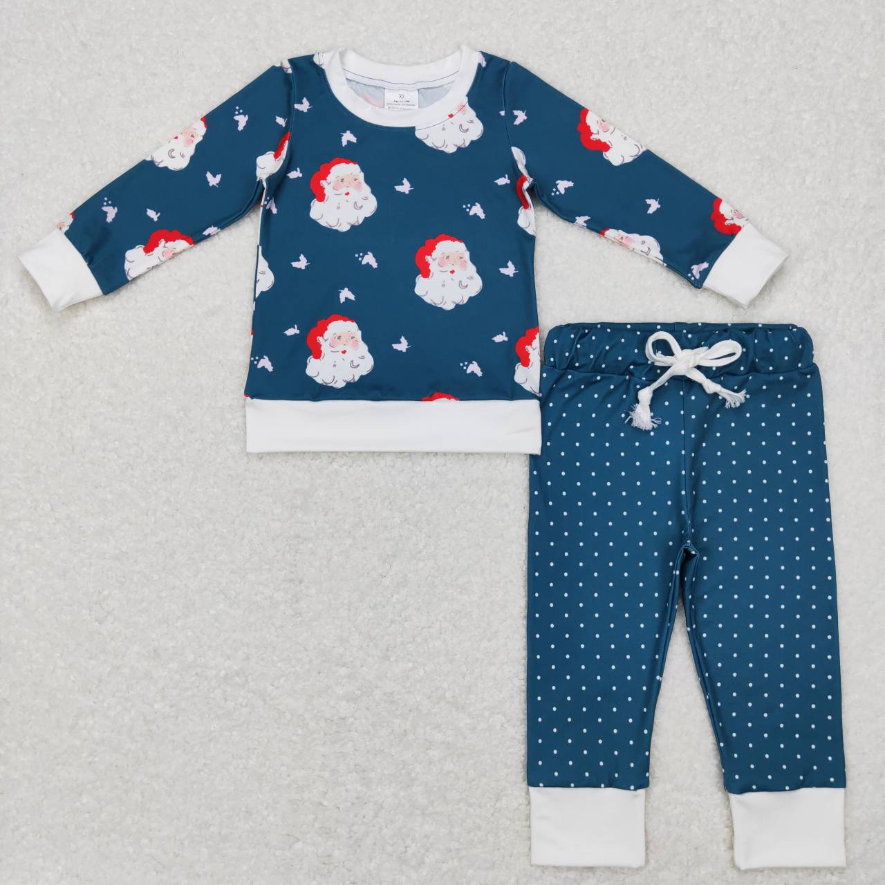 GLP0916 Christmas Blue Santa Cartoon Girls Long Sleeve Pants Outfits Pajamas