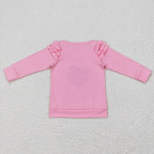 GT0369  Christmas Pink Santa Embroidery Girls Long Sleeve Top T-shirts