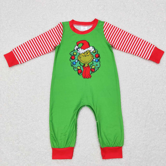 LR0579   Christmas Red Green Cartoon Girls Long Sleeve Romper