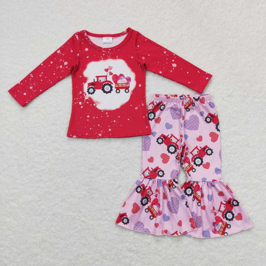 GLP0902 Valentine  Love Pink Red Truck Girls Long Sleeve Pants Outfits