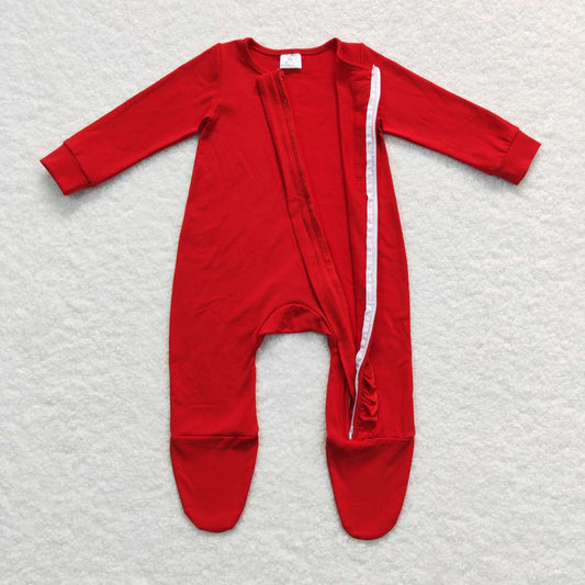 LR0550  Christmas Red Zipper Girls Long Sleeve Romper