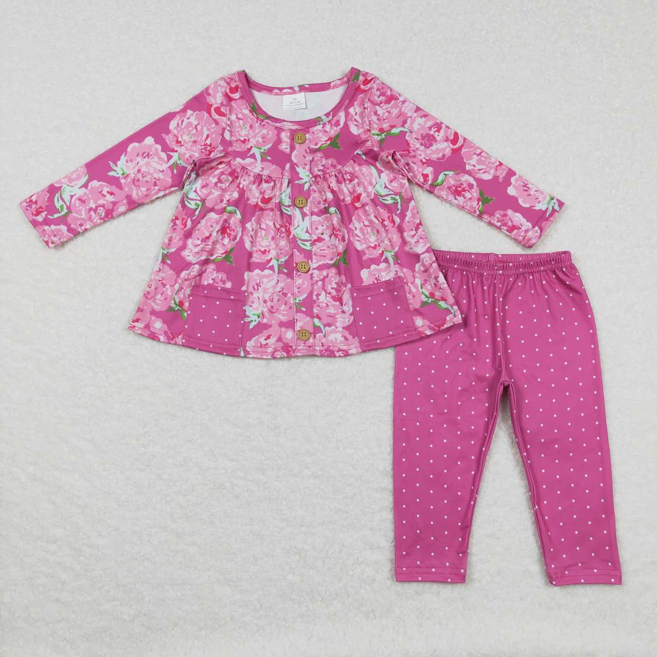 GLP0927 Pink Floral Pockets Girls Long Sleeve Pants Outfits