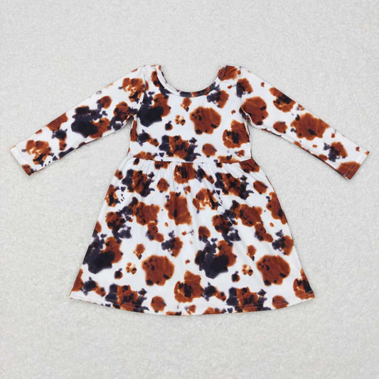 GLD0226 Leopard Cow Print  Girls Long Sleeve Dresses