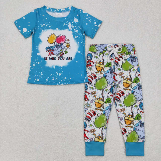 BSPO0175 Be Who You Are Blue cartoon  Boys Short Sleeve Pants Outfits