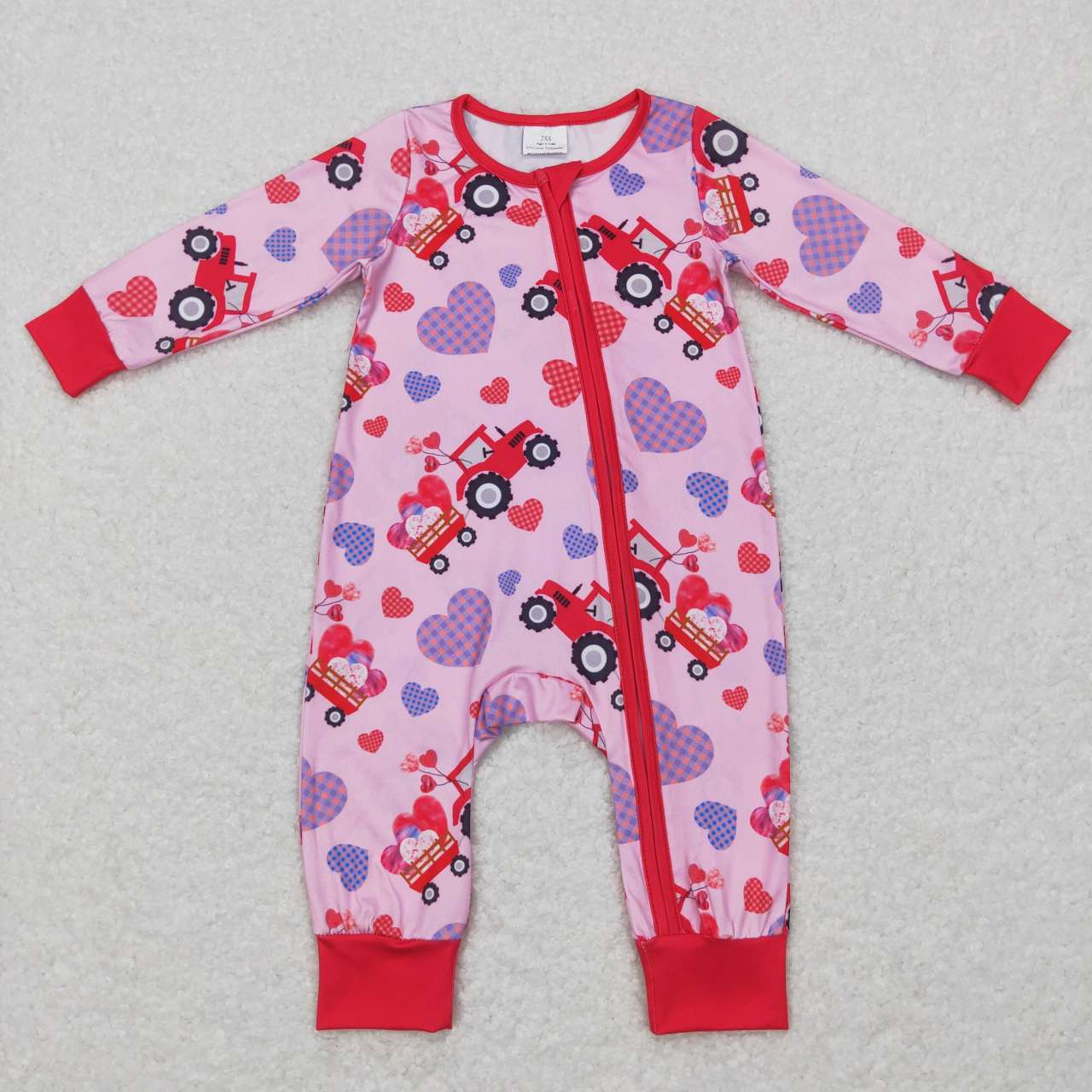 LR0774  Valentine Pink Love  Zipper Girls Long Sleeve Romper