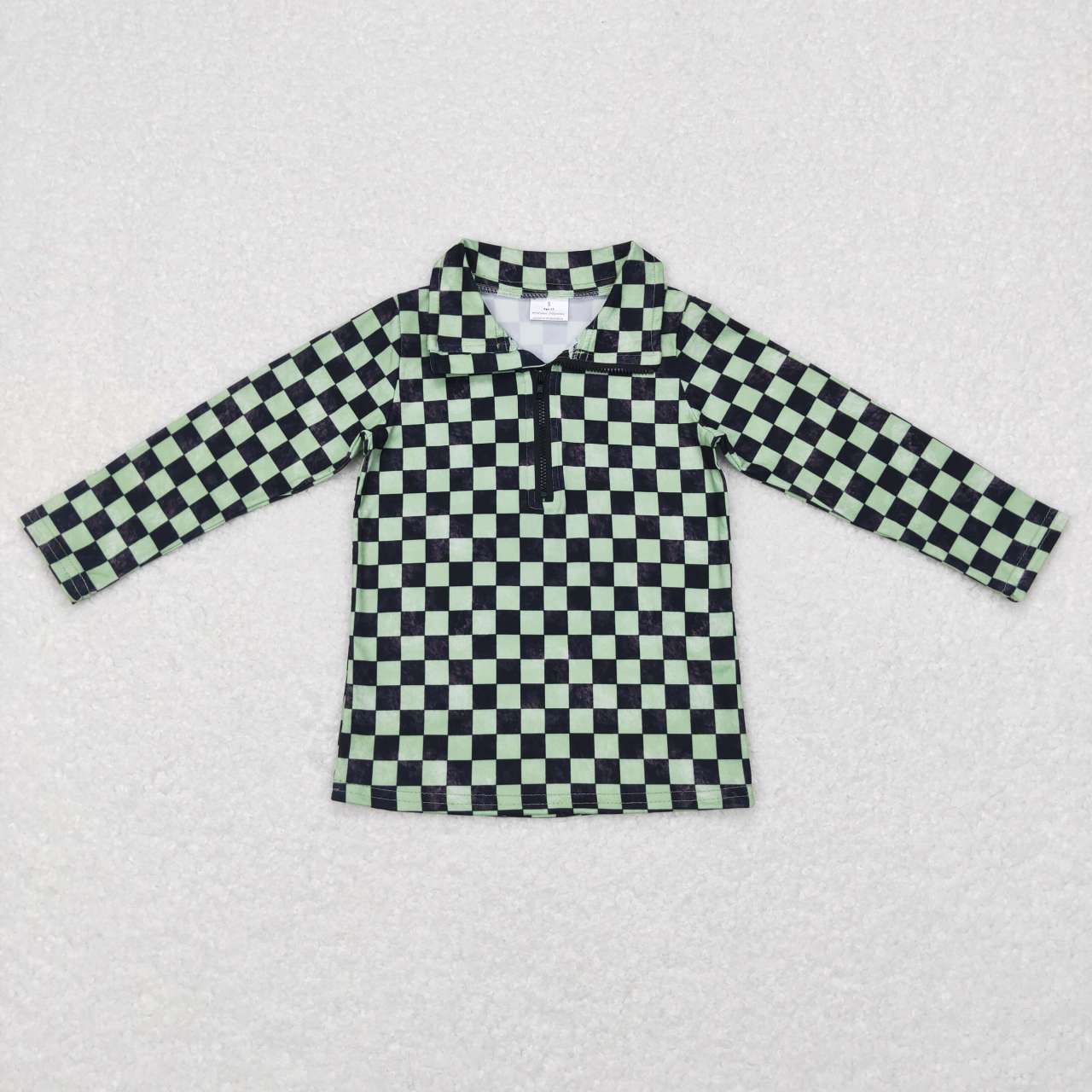 BT0399   Green Plaid Boys Long Sleeve Top Collar Polo Pullover T-Shirts