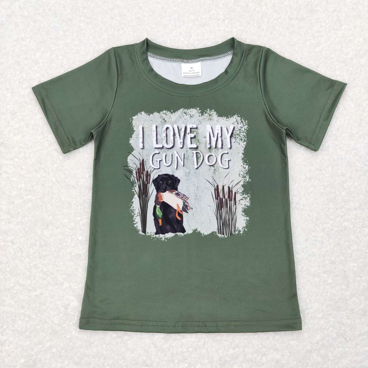 BT0413 Green  Love My Gun Dog Duck  Boys Short Sleeve Top T-shirts