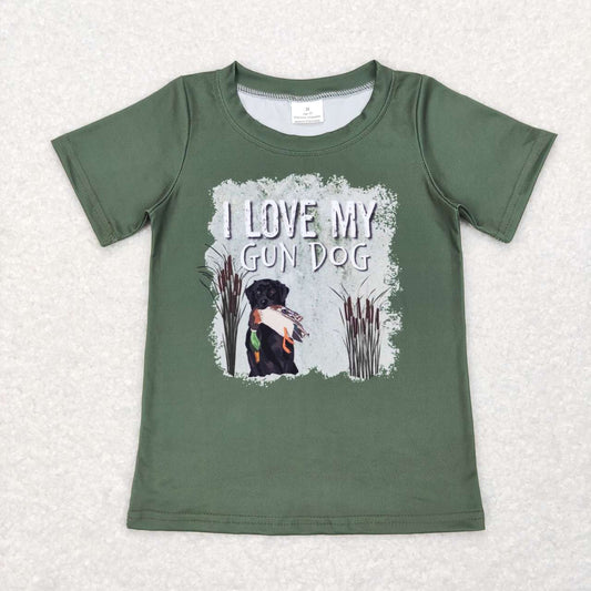 BT0413 Green  Love My Gun Dog Duck  Boys Short Sleeve Top T-shirts