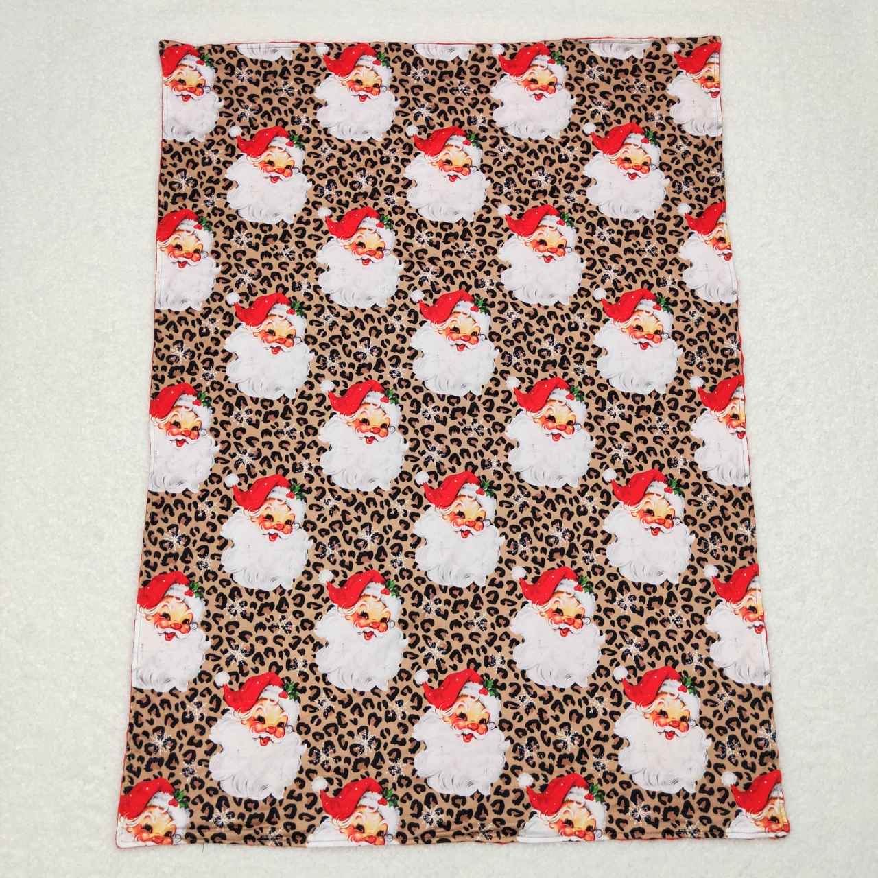 BL0087  Christmas Red Santa Leopard Print Blanket