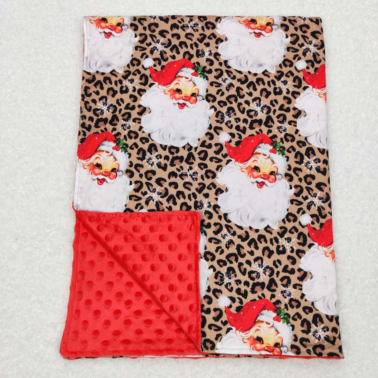 BL0087  Christmas Red Santa Leopard Print Blanket