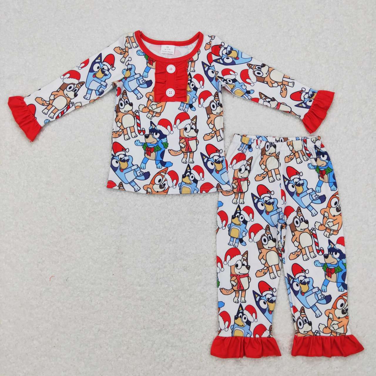 GLP0984  Christmas Red Blue Dog Cartoon Girls Long Sleeve Pants Outfits Pajamas