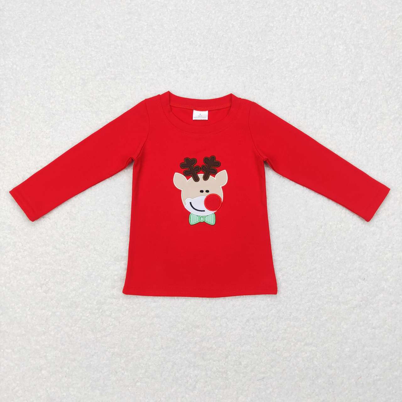 BT0257 Christmas Red Deer Embroidery Girls Long Sleeve Top T-shirts