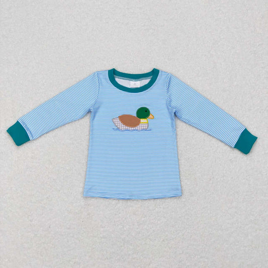 BT0402 Blue Green Duck Embroidery Girls Long Sleeve Top T-shirts