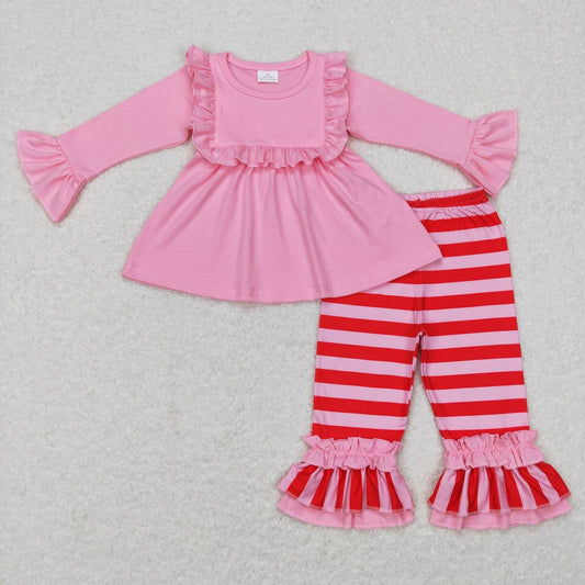 GLP0777 Red Pink Stripes Tunic Girls Long Sleeve Pants Outfits