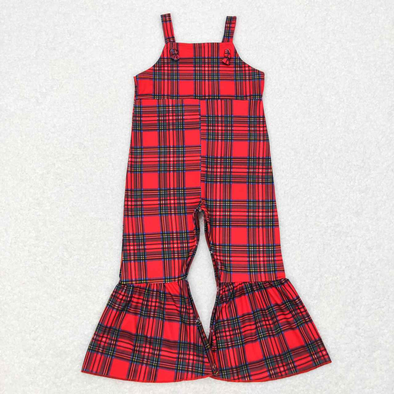 SR0479 christmas Red black plaid Girls Short Sleeve Jumpsuit Overall Pants