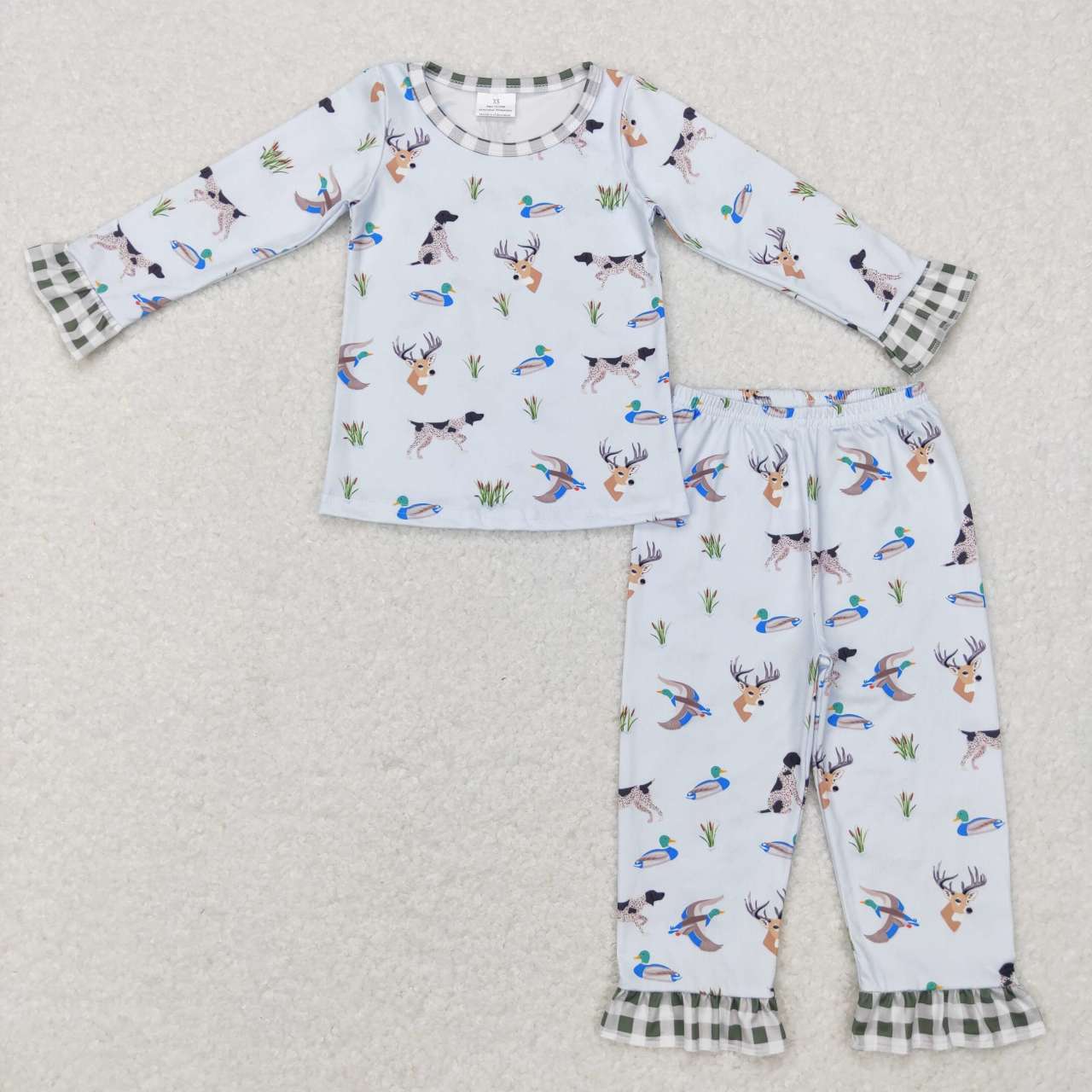 GLP0974 Blue Deer Dog Duck Girls Long Sleeve Pants Outfits Pajamas