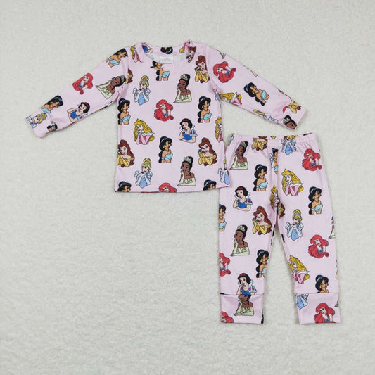 GLP0970  Pink Princess Cartoon Girls Long Sleeve Pants Outfits Pajamas