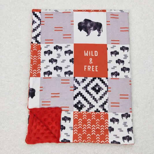 BL0072  western cow  Red Print Blanket