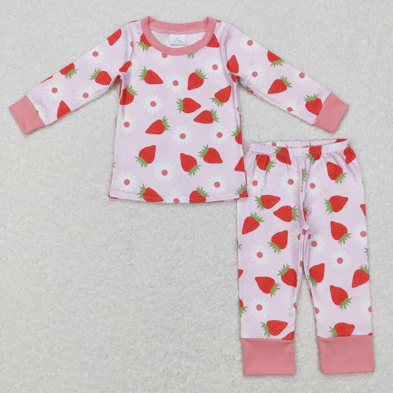 GLP0961  Pink Strawberry Girls Long Sleeve Pants Outfits Pajamas