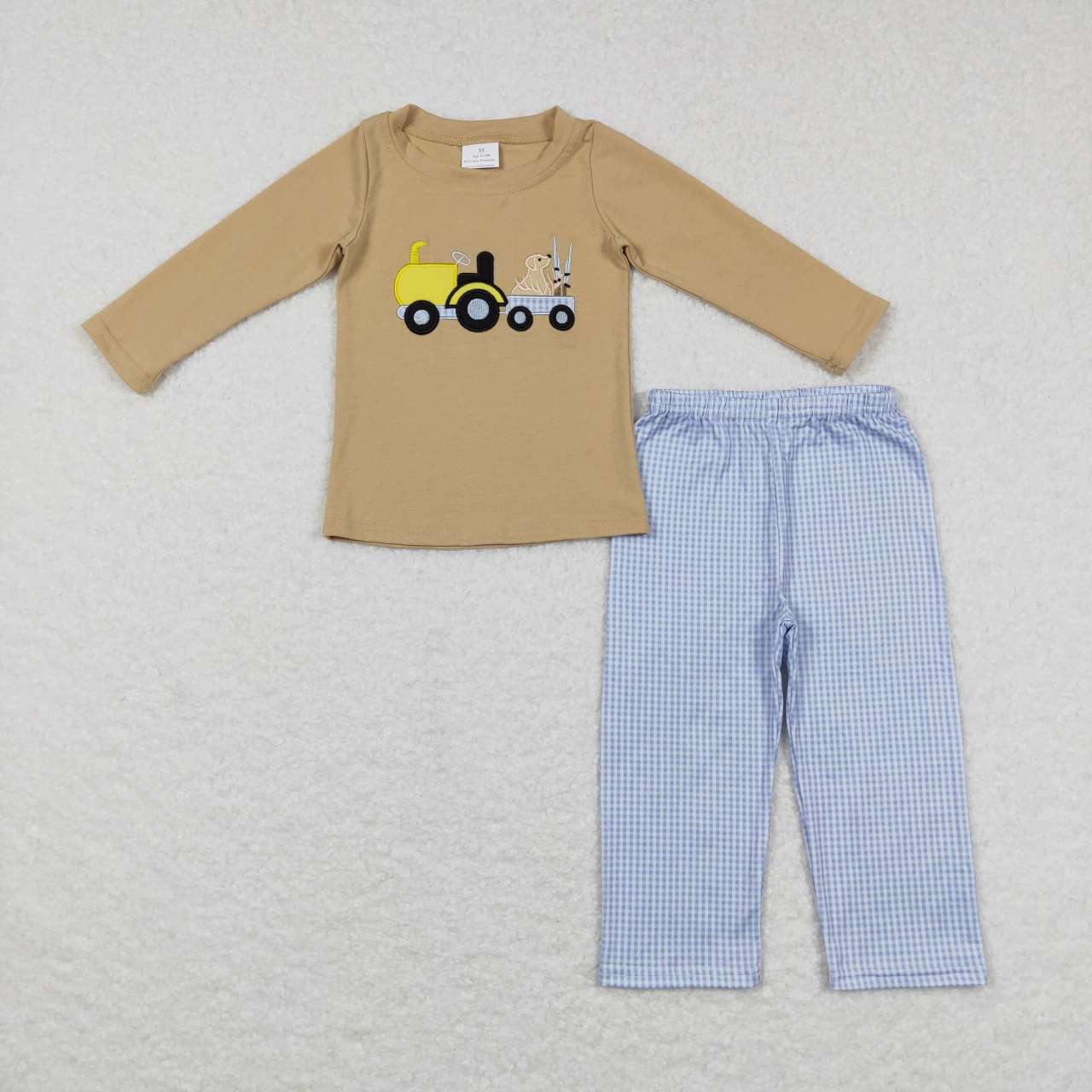 BLP0382  Dog hunt truck  Embroidery Boys Long Sleeve Pants Outfits