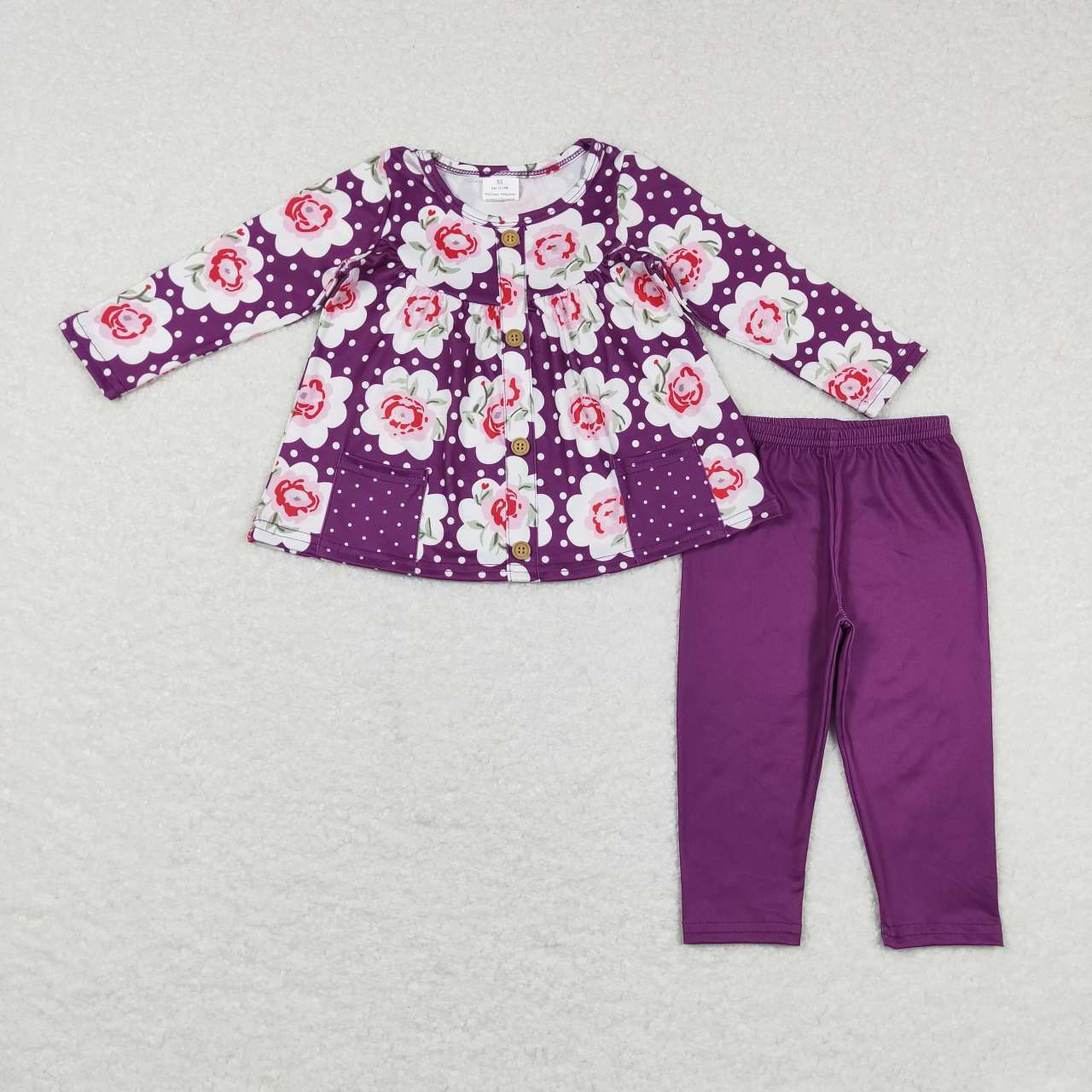 GLP0928 purple Floral Pockets Girls Long Sleeve Pants Outfits