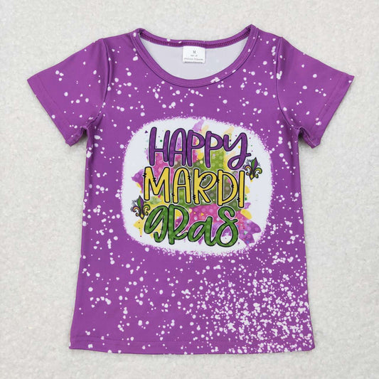 GT0374  Purple happy mardi gras Boys Short Sleeve Top T-shirts