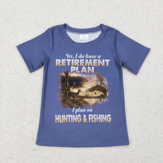 BT0415 Blue Hunting fishing Boys Short Sleeve Top T-shirts