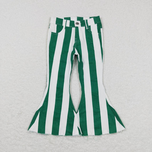 P0330 Green Stripes Girls Denim Jeans